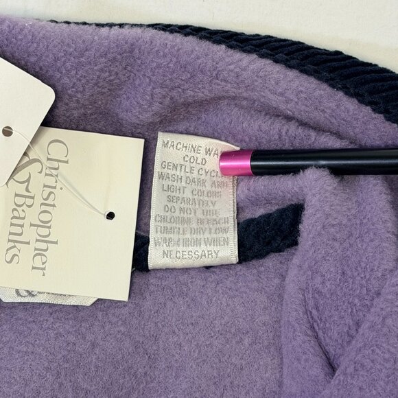 Christopher & Banks Purple Polar Bear Embroidered Button Up L Fleece Jacket NWT - Picture 11 of 11